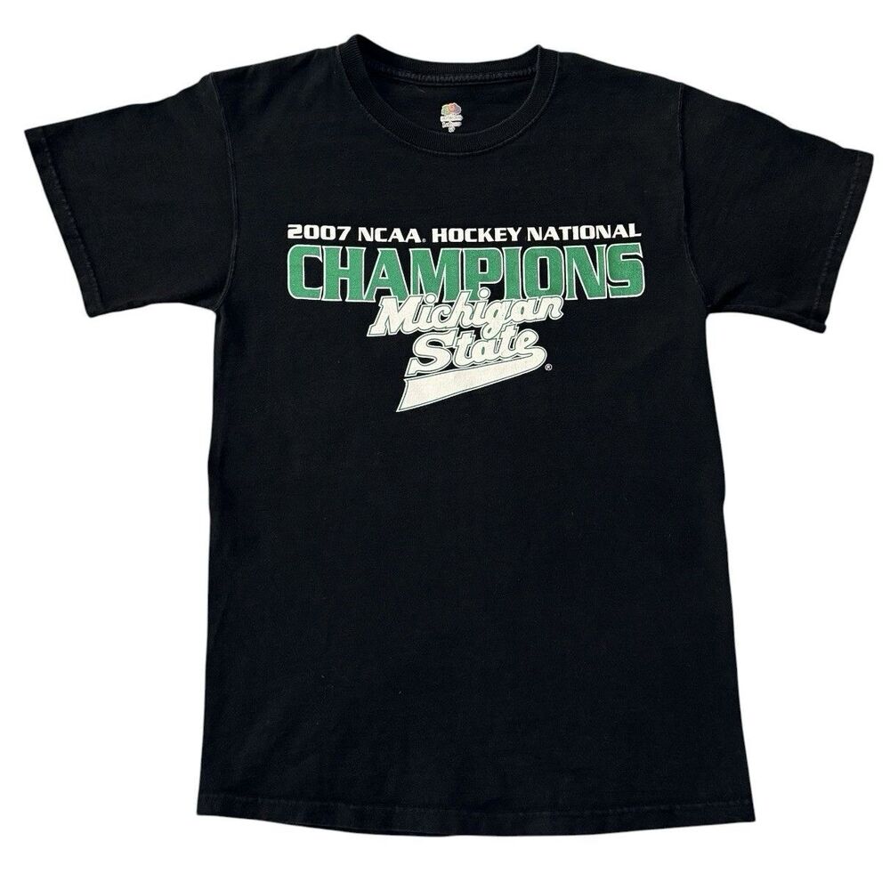 Vintage 2007 Michigan State Spartans Hockey National Champions T Shirt Black S